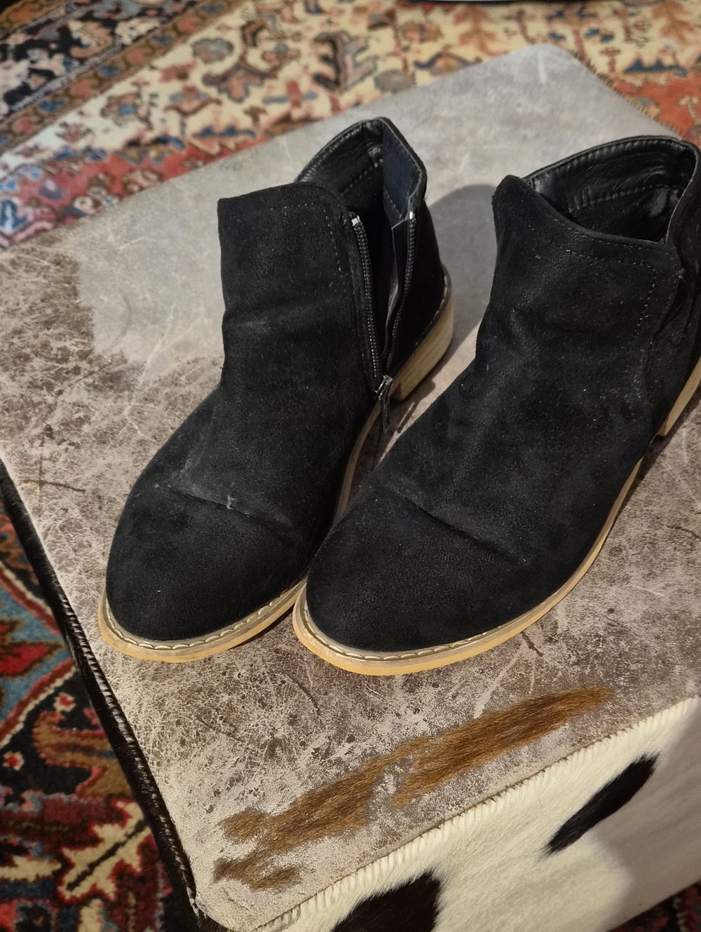 Seven7 Black Suede Ankle Booties with Tan Sole